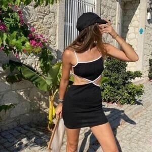 NWT Zara Women’s Small Halter Cutout Dress Party Mini Contrast Contemporary